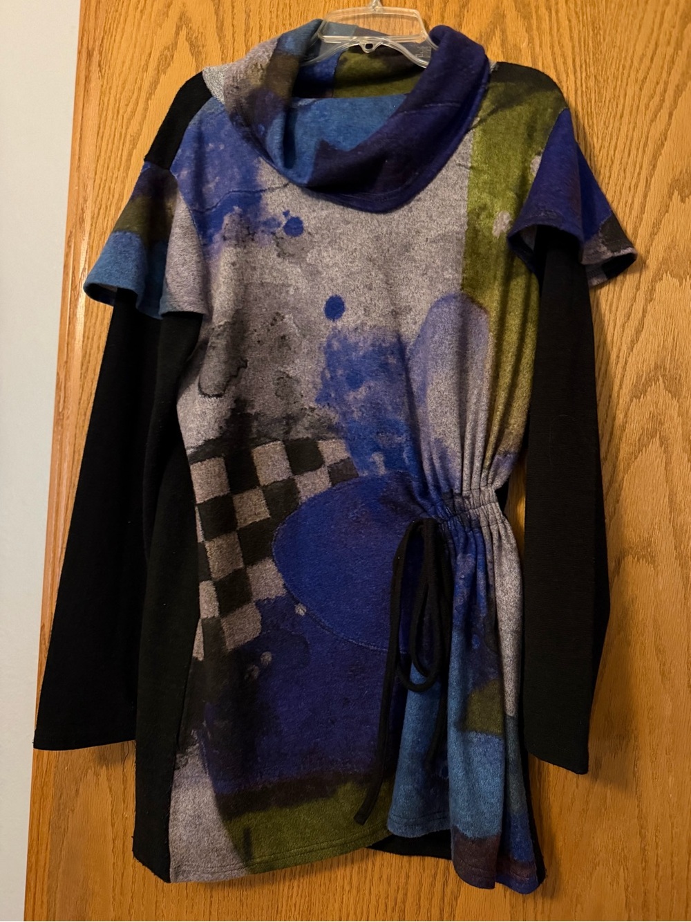 Trisha Tyler Women's Abstract Print Cowl Neck Tunic Top - Blue/Black/Green M
